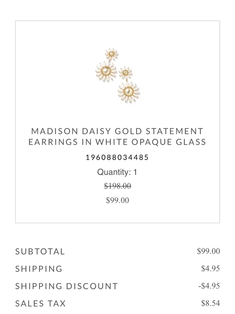 Kendra Scott Madison Daisy Gold Sun Statement Earrings in White Opaque Glass - Picture 4 of 4